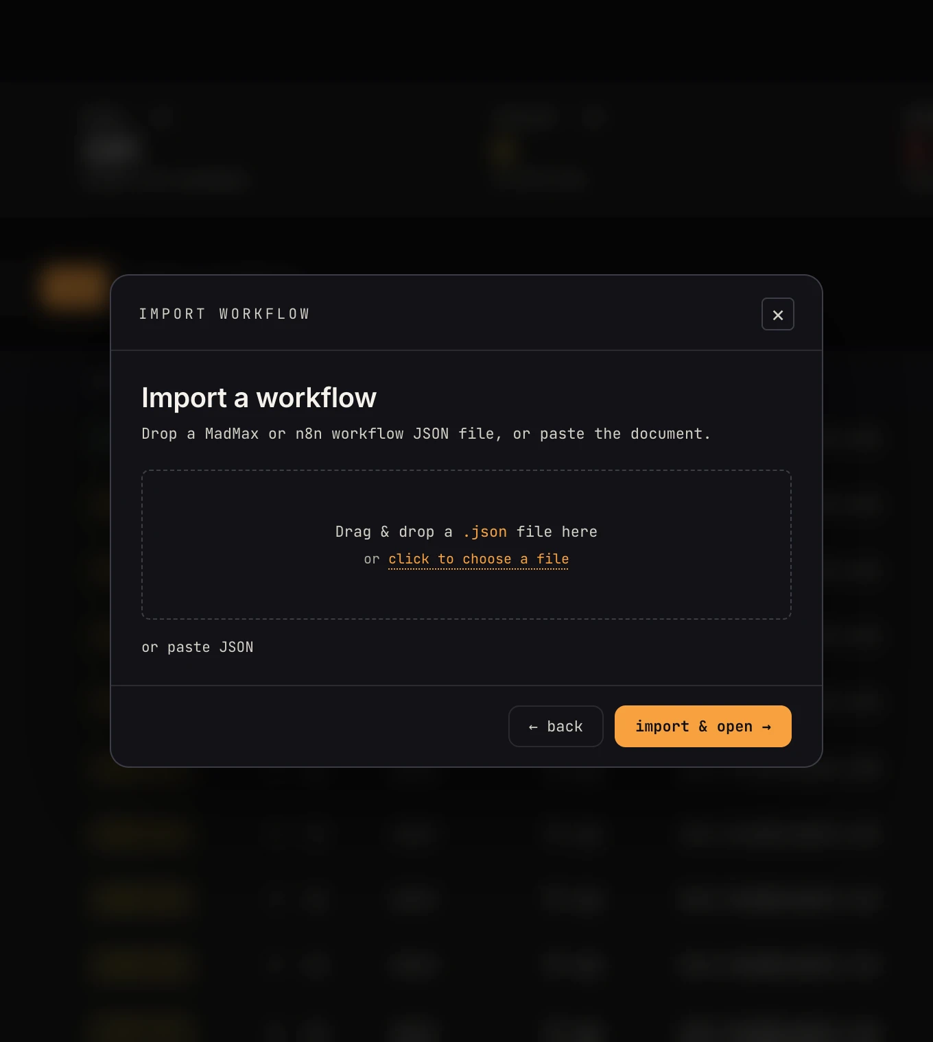 The import dropzone on the new-workflow modal
