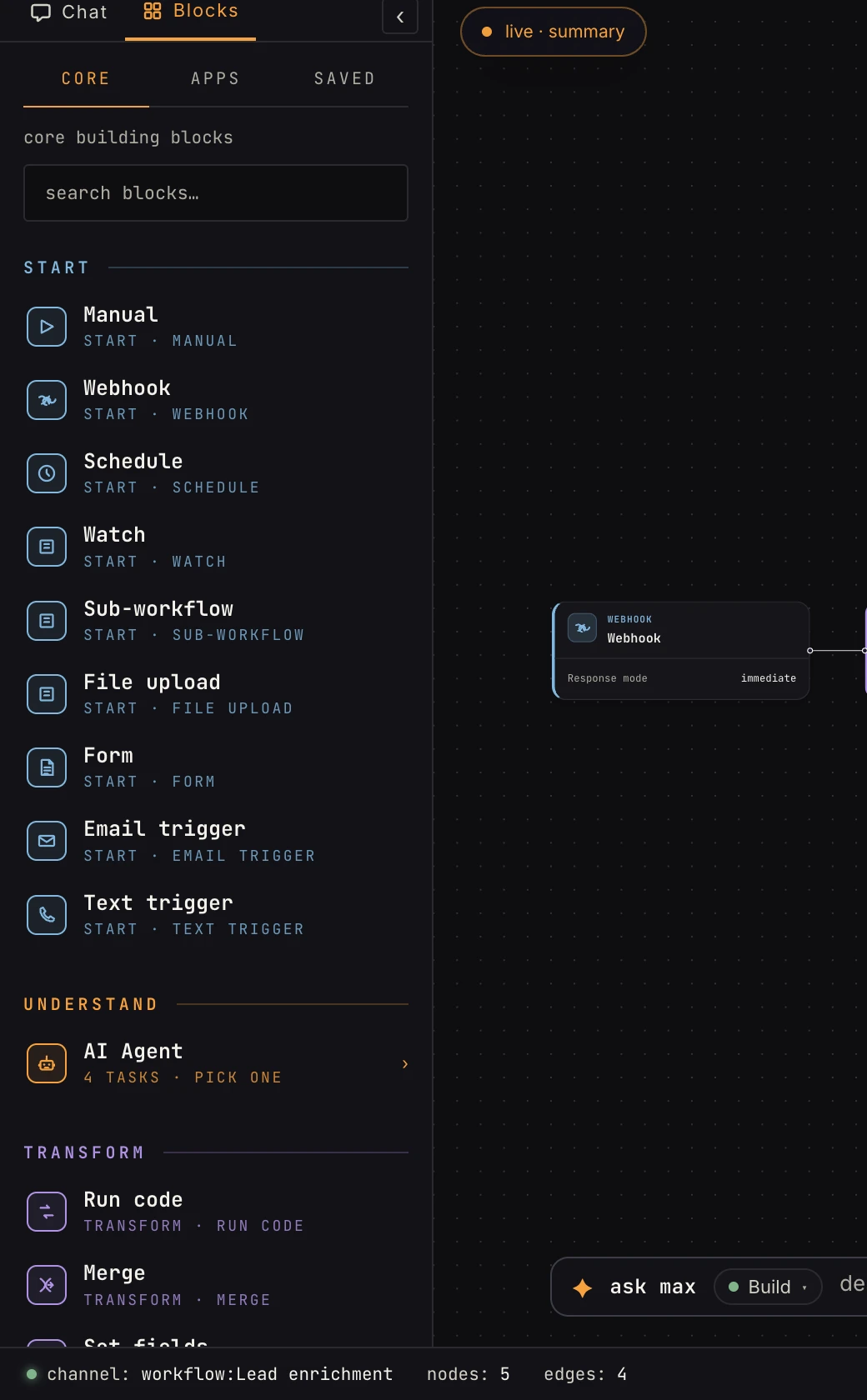 Saving a configured step from the canvas