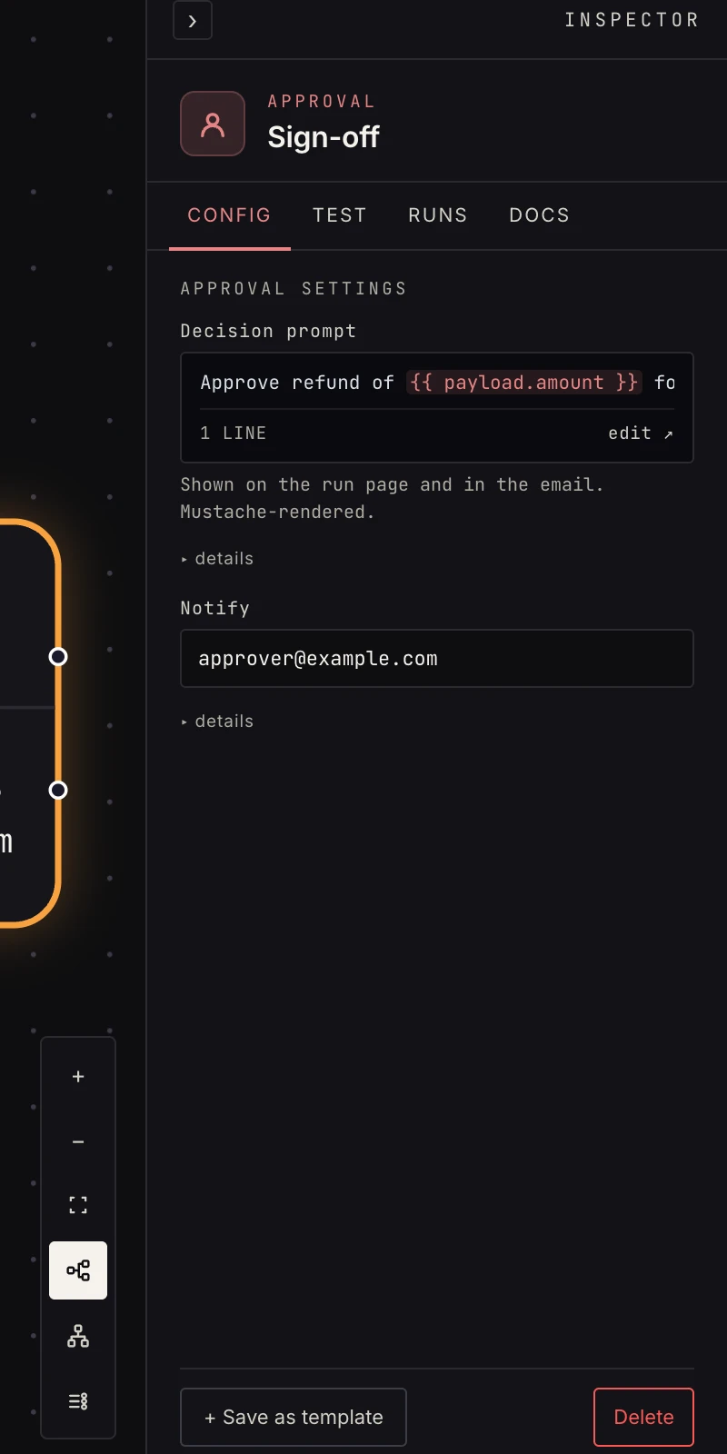 The approval step in the Inspector