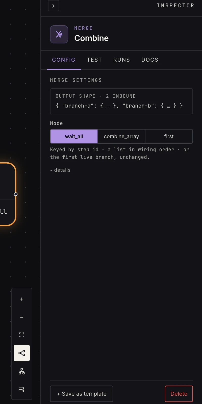 The merge step in the Inspector