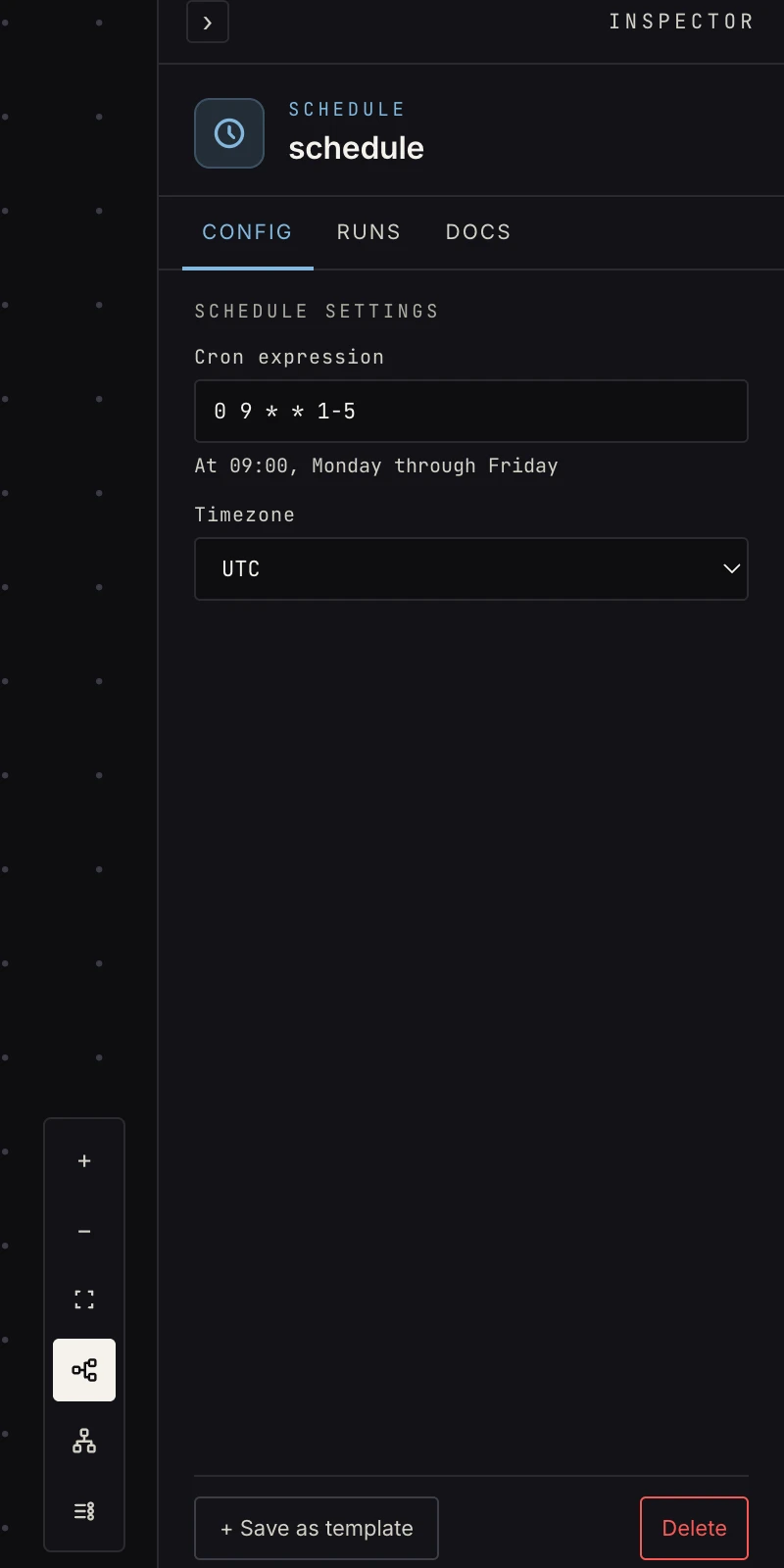 The schedule trigger's Inspector config