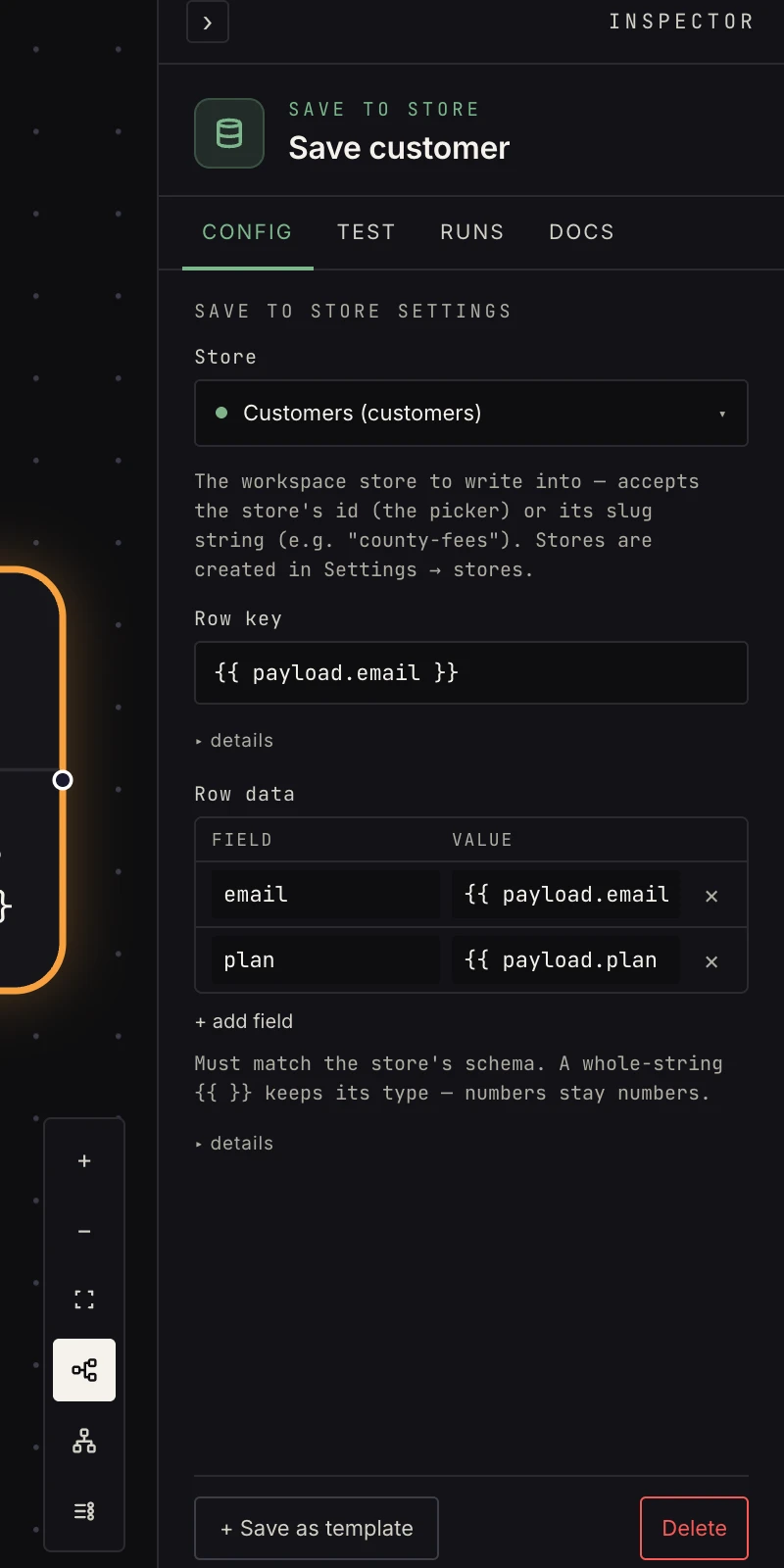 The save-to-store step in the Inspector