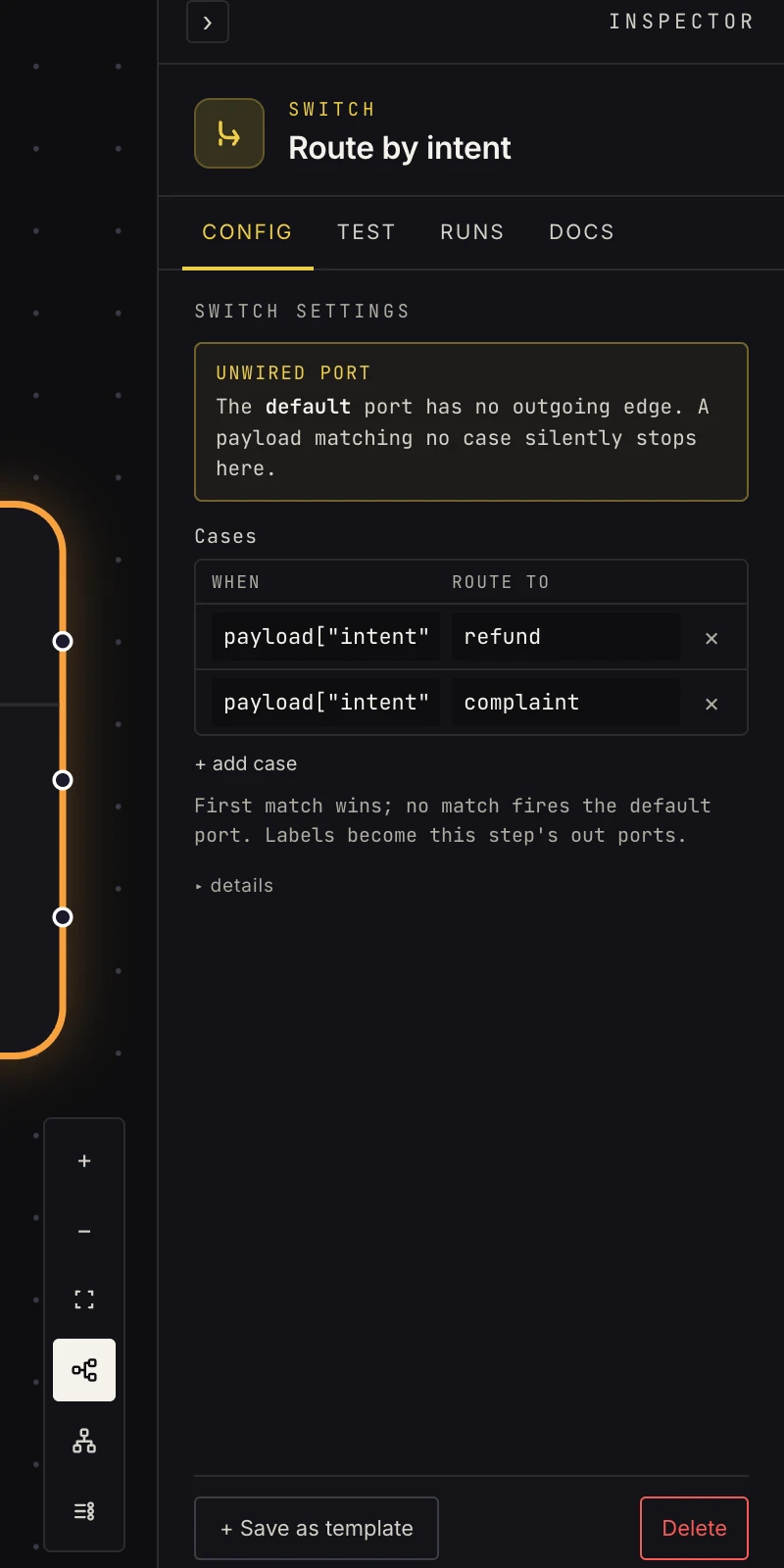 The switch step in the Inspector