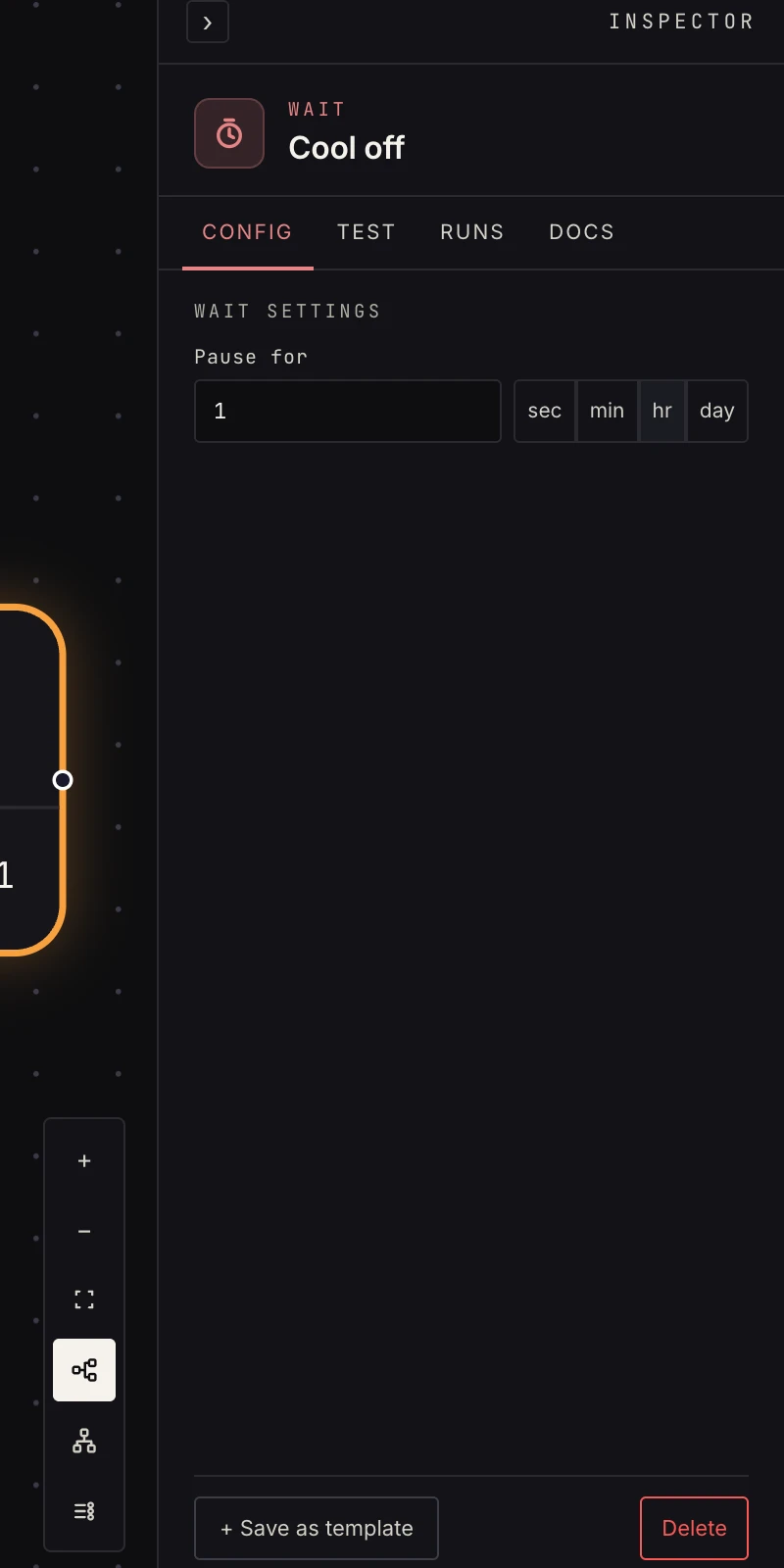 The wait step in the Inspector