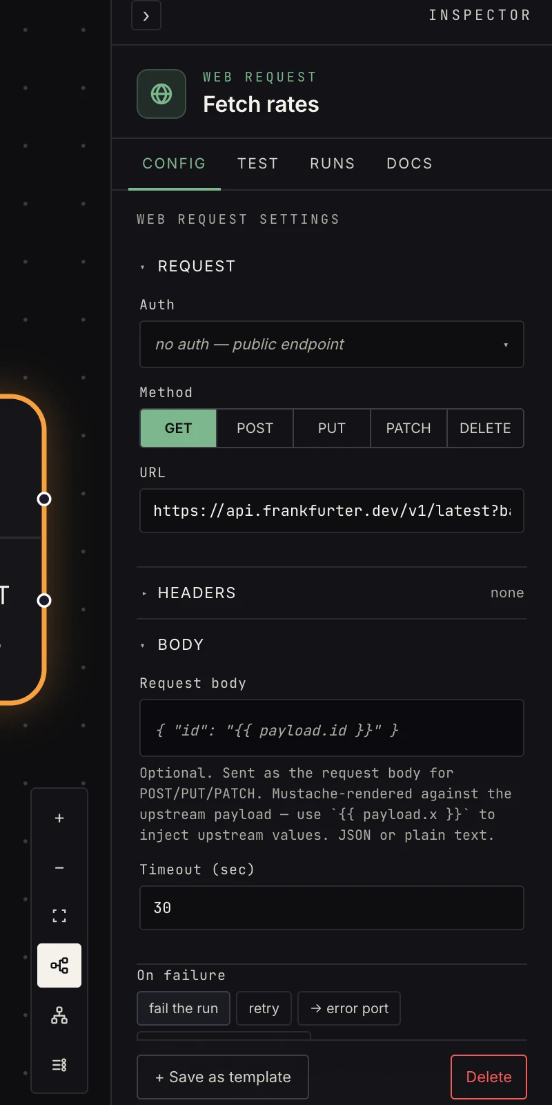 The web request step in the Inspector